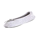 isotoner Women's Terry Ballerina Slipper with Bow for Indoor/Outdoor Comfort, Heather Grey, 9.5-10.5