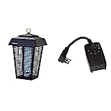 Flowtron BK-80D 80-Watt Electronic Insect Killer, 1-1/2 Acre Coverage & Woods 2001 Outdoor 24 Photocell Light Sensor, 6-Inch Cord, Weatherproof Timer with 2, 4, 6 or 8 Hours Mode, Black
