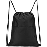 Vorspack Drawstring Backpack Water Resistant String Bag Sports Sackpack Gym Sack with Side Pocket for Men Women - Black