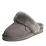 Dearfoams Women's Fireside Sydney Indoor/Outdoor Water Resistant Genuine Shearling Scuff Slipper, Wide Widths