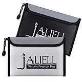 Fireproof Money Bag (9.5x6.5 inches), 2 Pack Non-Itchy Waterproof and Fireproof Bag with Zipper, Small Fireproof Safe Box Money Pouch Envelope Container for Cash,Passport,Currency,Keys (Black & Grey)