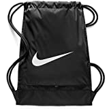 Nike Brasilia Training Gymsack, Drawstring Backpack with Zippered Sides, Water-Resistant Bag, Black/Black/White