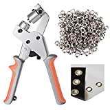 KING PIECES LACUISINE Grommet Tool Kit Handheld Hole Punch Pliers Portable Grommet Hand Press Machine Manual Puncher w/ 500pcs Silver Grommets of 3/8 Inch (10mm)