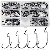 Bass Fishing Worm Hooks Set, 120pcs 3X Offset Fishing Hooks Bass High Carbon Steel Worm Bait Hooks Jig Fish Hooks for Bass Trout Saltwater Freshwater Fishing Tackle Accessories